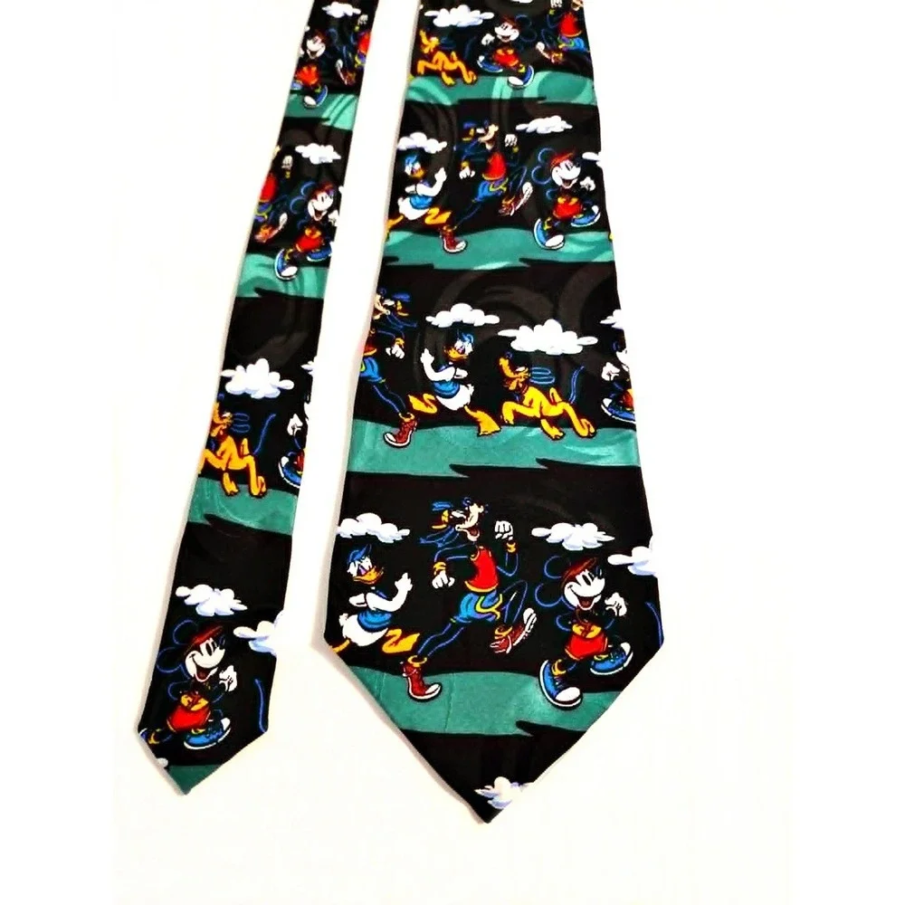 Vintage Disney Mickey Inc 100% Silk Tie Mickey Donald Goofy Pluto Handmade Korea